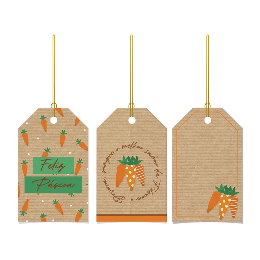 Tags Decorativa - Kraft Cenoura - 5 x 8 cm - 12 unidades - Cromus Páscoa - Rizzo em Oferta na Shopee
