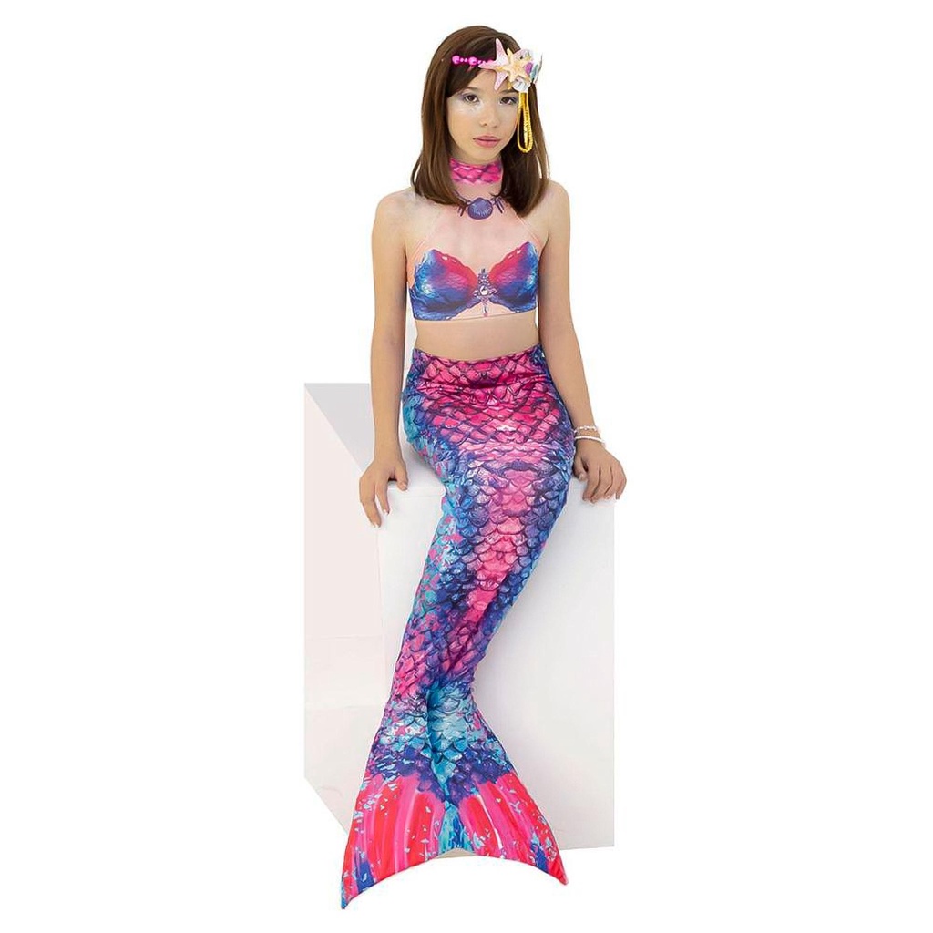 Cauda de Sereia Azul e Rosa Fantasia Marine Infantil Com Bíquini