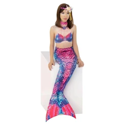 Cauda de Sereia Azul e Rosa Fantasia Marine Infantil Com Bíquini