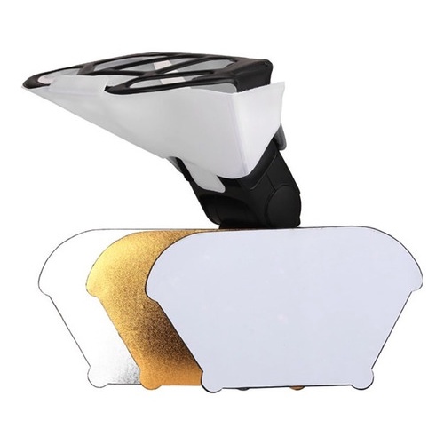 Difusor Rebatedor Flash Speedlight 3x1 Dourado Branco Prata
