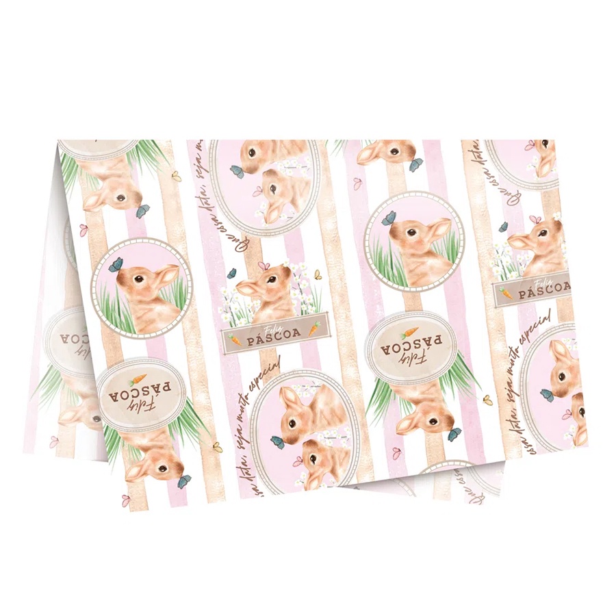 Papel de Seda Coelho Rosa -44 x 69 cm - 10 unidades - Cromus Páscoa - Rizzo Distribuidora