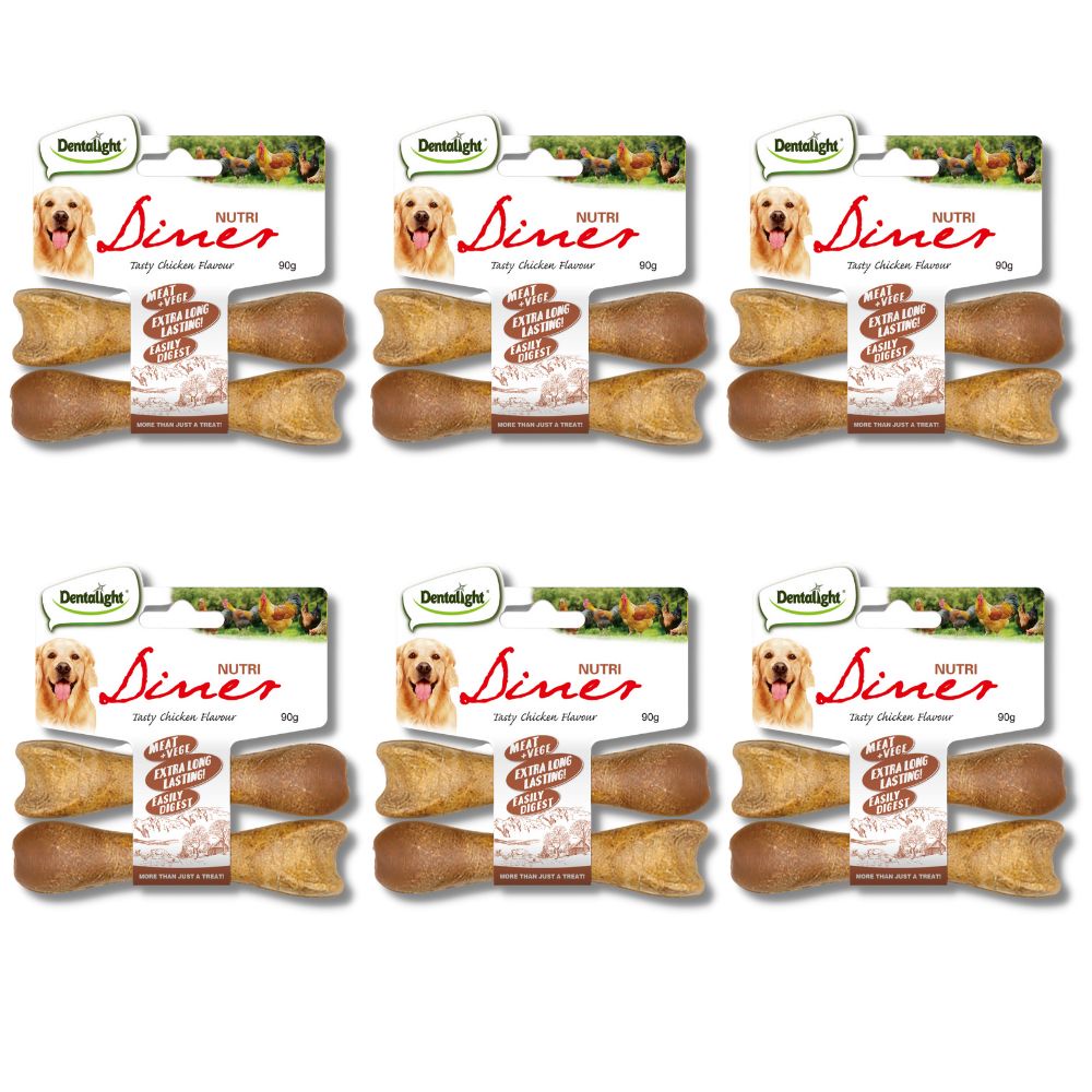 Kit 6 Mordedores para Cães Dentalight Nutri Diner Frango 90g