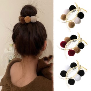 Coreano Colorful Plush Hairball Hair Clip Claw Garra Plástica Acessórios Para Cabelo