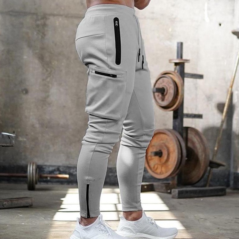 Calça Esportiva Masculina Jogger fitness Com Zíper De Bolso Casual Para O Exterior De Musculação De Cor Sólida