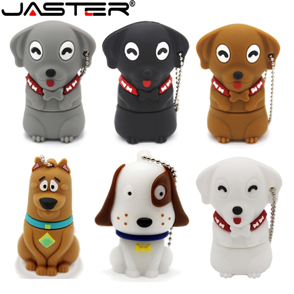 JASTER Cartoon Dog USB Flash Drive 128GB Presente De Corrente Grátis 2.0 Memory Stick 64GB Pen Drives Fofos 32GB Criativ
