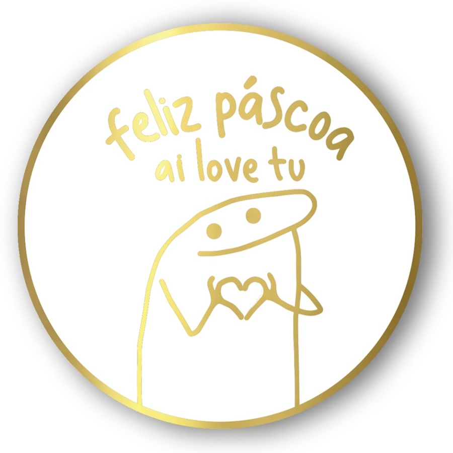 Adesivo Flork "Feliz páscoa ai love tu" - Ref.2151 - Hot Stamping - Dourado - 1 unidade Pct. c/ 50 unds. unidades - Stic em Oferta na Shopee