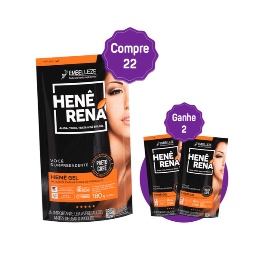 Kit Compre 22 e Ganhe 2 Henê Renê Preto Café - Beauty