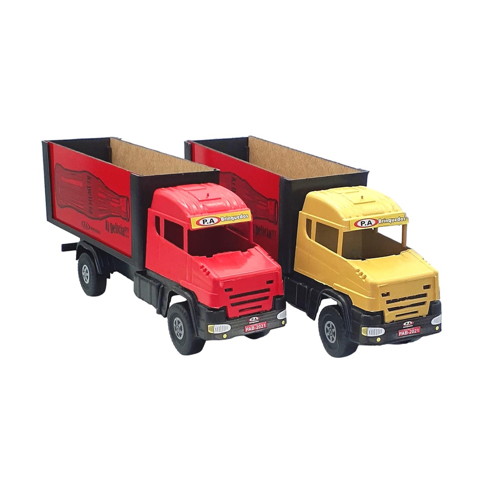 Caminhão de brinquedo bau 30cm carroceria de madeira barato