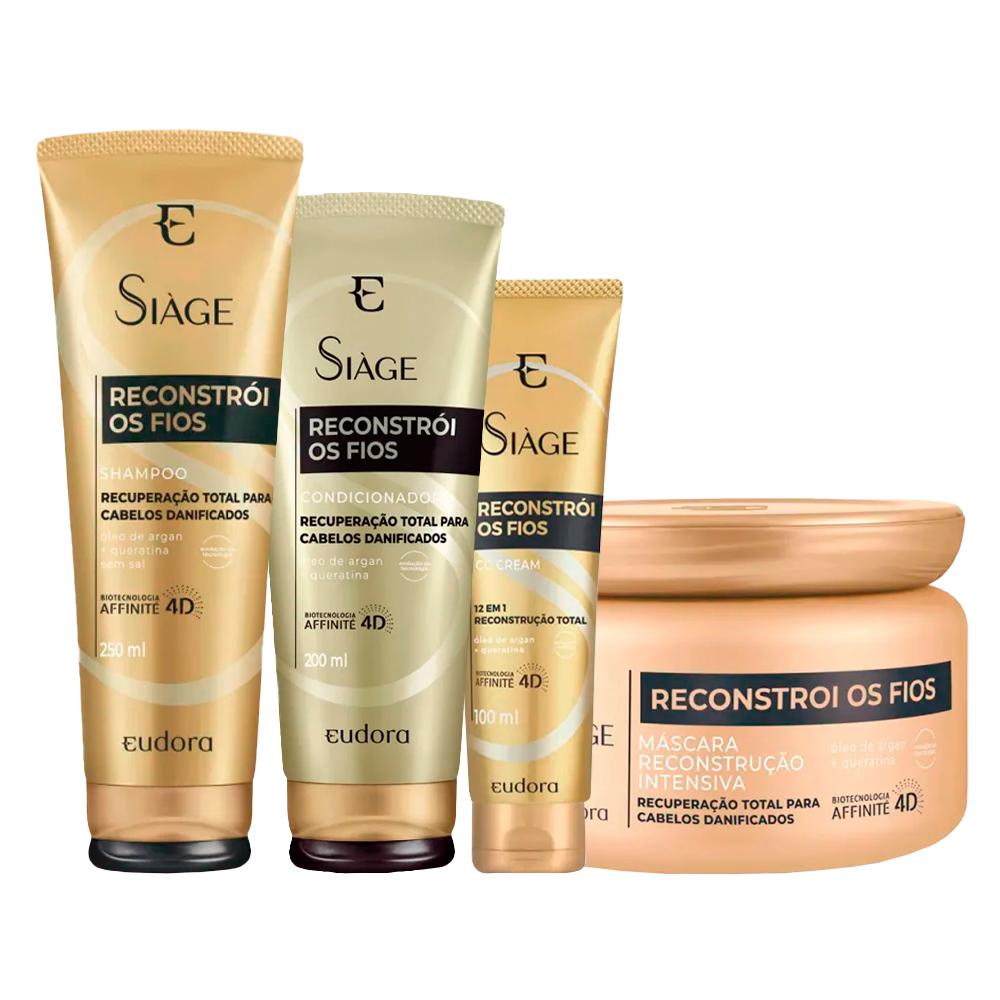 Kit Eudora Siáge Reconstrói os Fios 4D - Shampoo e Condicionador e Máscara e CC Cream