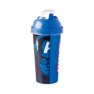 Shakeira de Plástico 580 ml com Tampa Rosca e Misturador Avengers Capitão América