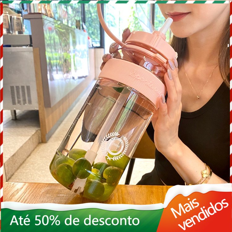 2L Garrafa De Água 2 litros Motivational Com De Plástico Grande Para Academia/Escritório/Treino