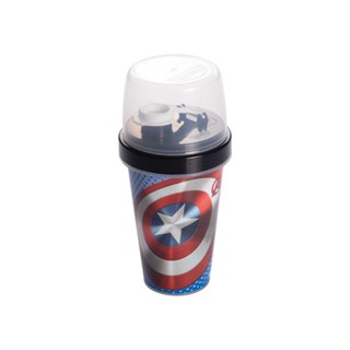 Mini Shakeira de Plastico 320 ml com Misturador, Fechamento Rosca e Sobretampa Articulável Avengers Capitão América