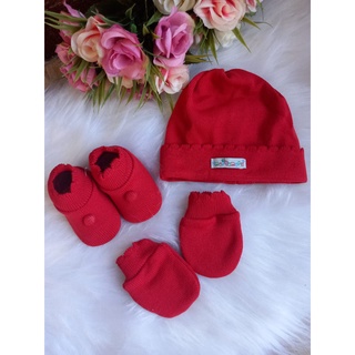 Kit Touca + Luva + Sapatinho Em Linho tricor Bebês RN - menino menina em Oferta na Shopee