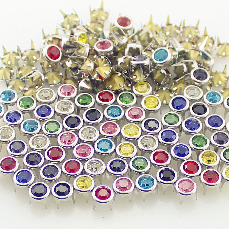 100 peças alta qualidade 7mm garras strass rebites bolsa de couro roupas artesanato acessório decoração cristal rebites