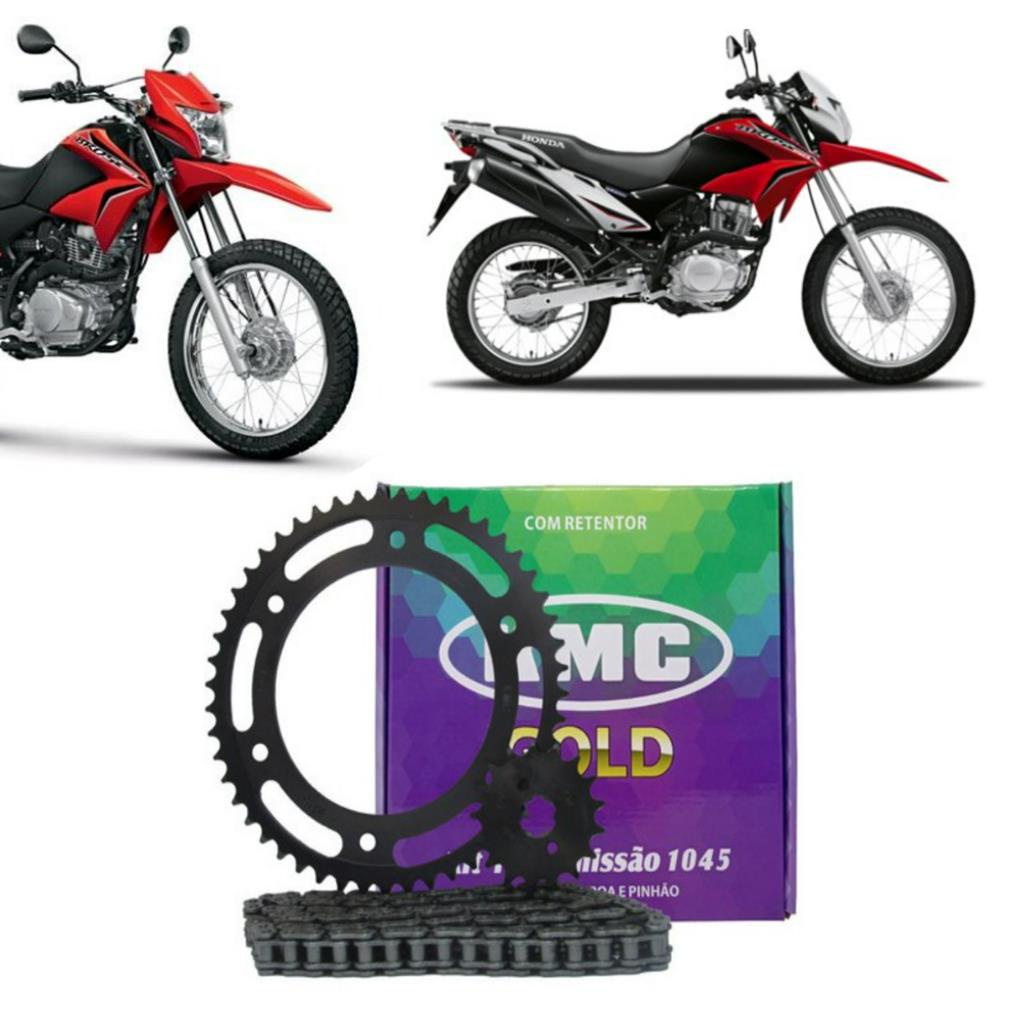Kit Relacao Tracao Transmissao Honda Nxr Bros 150 2004 2005 2006 2007 2008 2009 2010 2011 2012 2013 2014 2015 Com Retentor Original Kmc