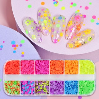 Fluorescência Lantejoulas Glitter Redondas Acessórios De Pregos De Polka Dot Colorido Paillettes Tamanho Misto Decorações De Arte De Unhas De Verão
