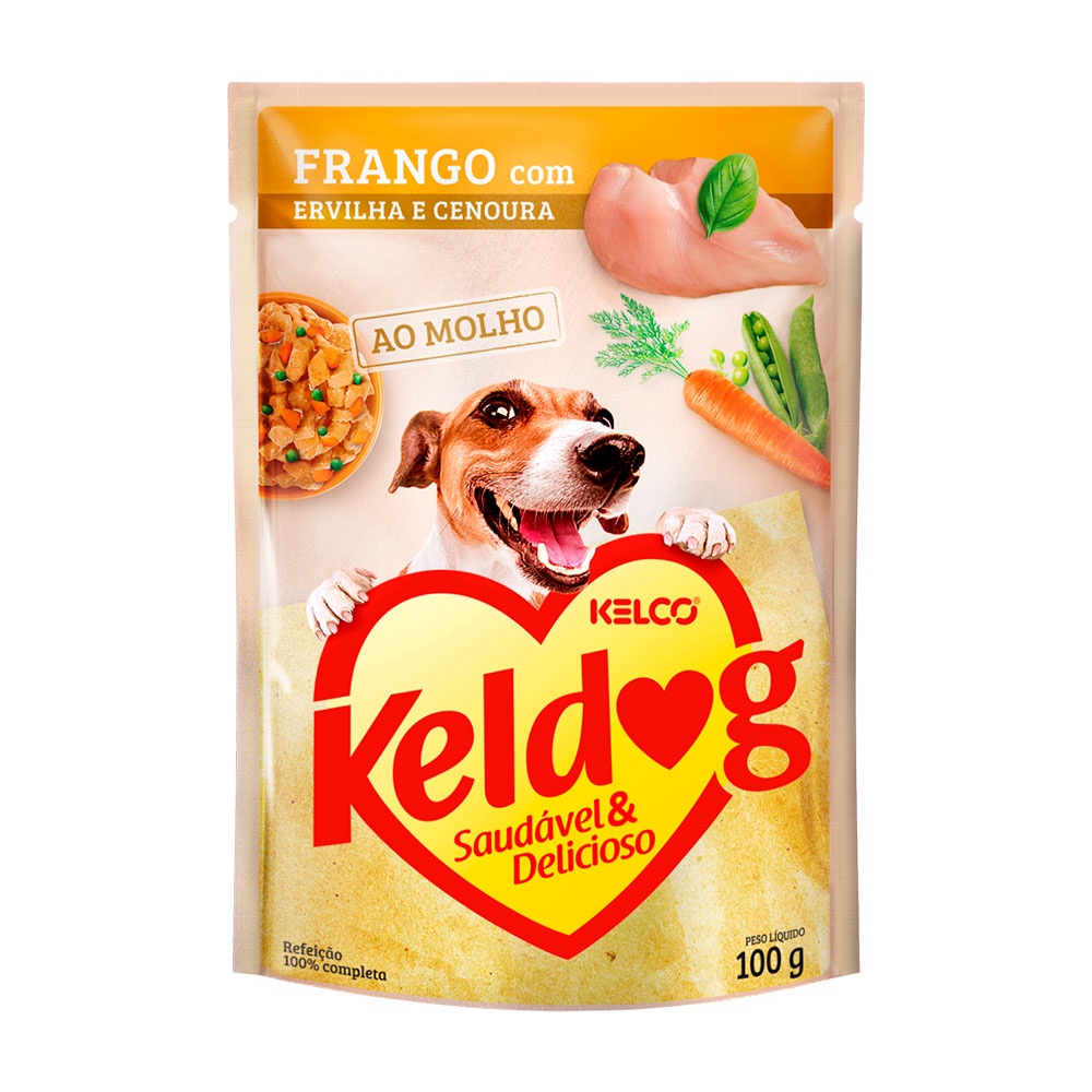 Ração Úmida Keldog Sachê Para Cães Sabor Frango, Ervilha e Cenoura 100g - Pets
