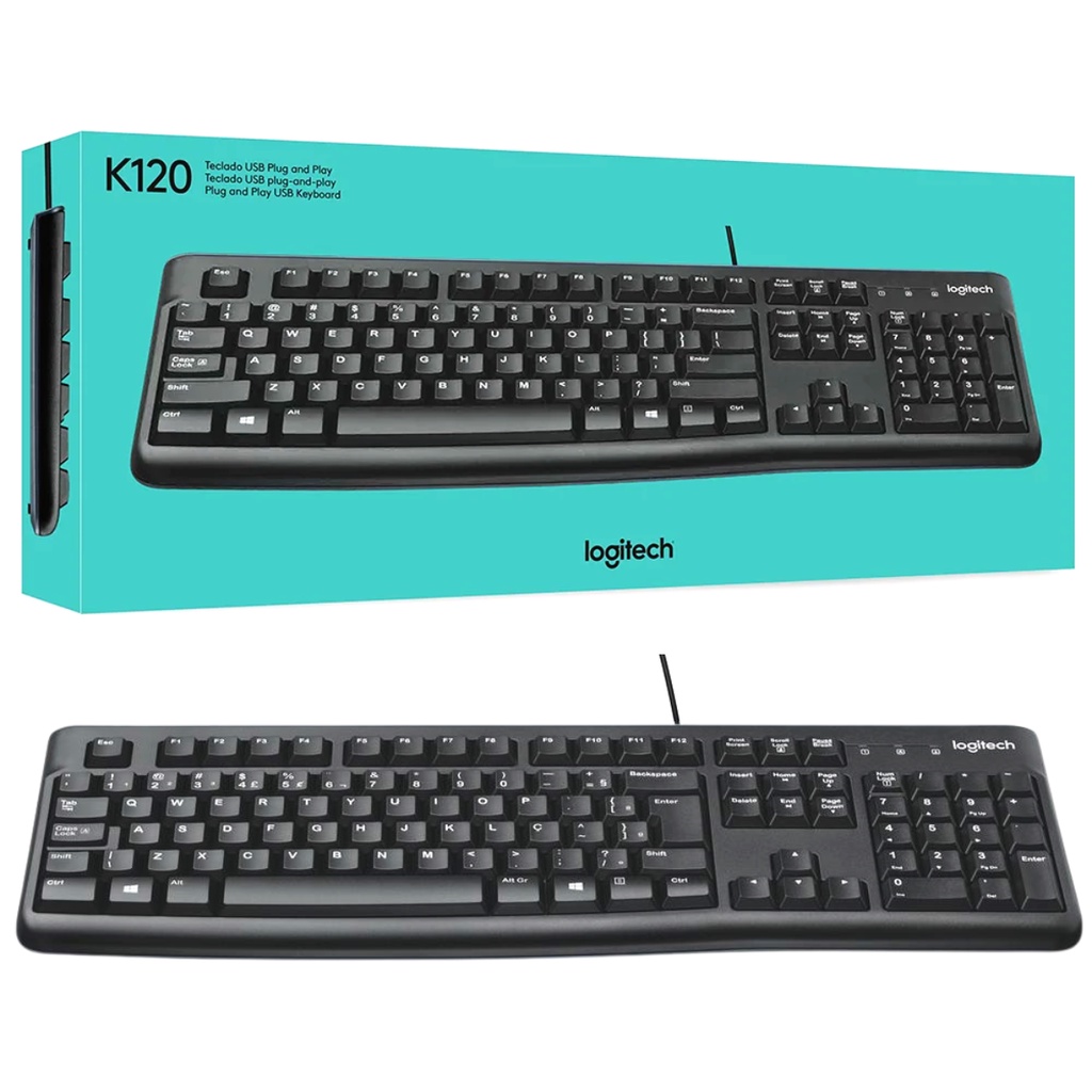 Teclado Logitech Com Fio USB Slim K120 ABNT2 Silencioso Macio | Shopee ...