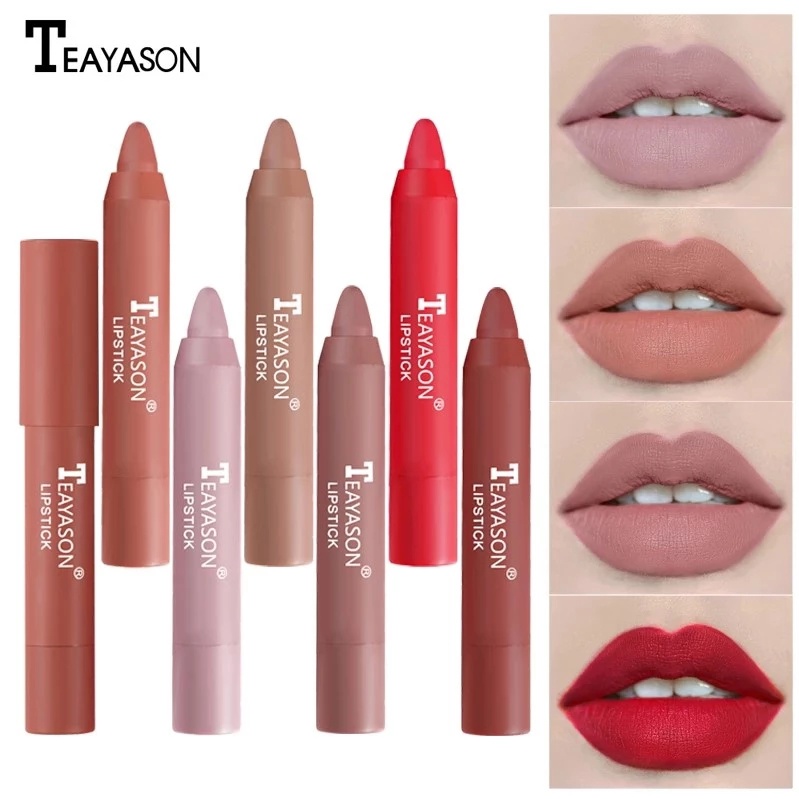 TEAYASON 12 Cores Caneta De Batom Fosca/Maquiagem Lápis De Cera À Prova D'água/Crayon De Longa Duração Glaze Sexy em Oferta na Shopee