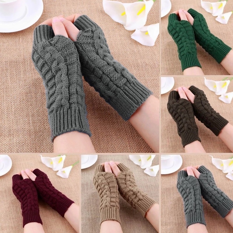 Homens Mulheres Luvas De Inverno Sem Dedo Mittens/Aquecedor De Pulso De Lã Quente Macia Braço De Malha Flexível Mão em Oferta na Shopee
