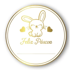 Adesivo Feliz Páscoa Coelinho - Hot Stamping - Dourado - 40 unidades - Stickr
