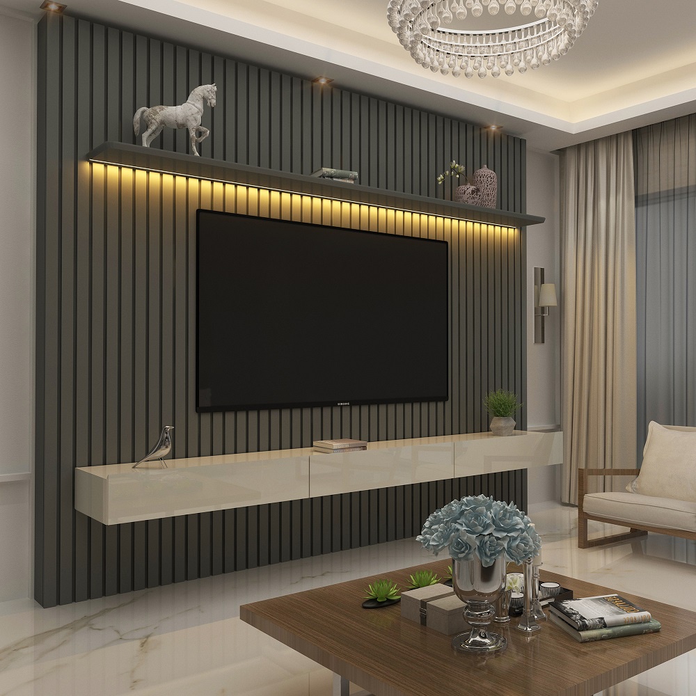 Home para TV Ripado com LED Nobre 230 Grafite Off White - Gelius