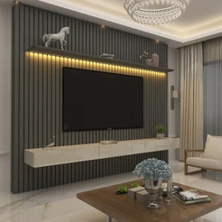 Home para TV Ripado com LED Nobre 230 Grafite Off White - Gelius
