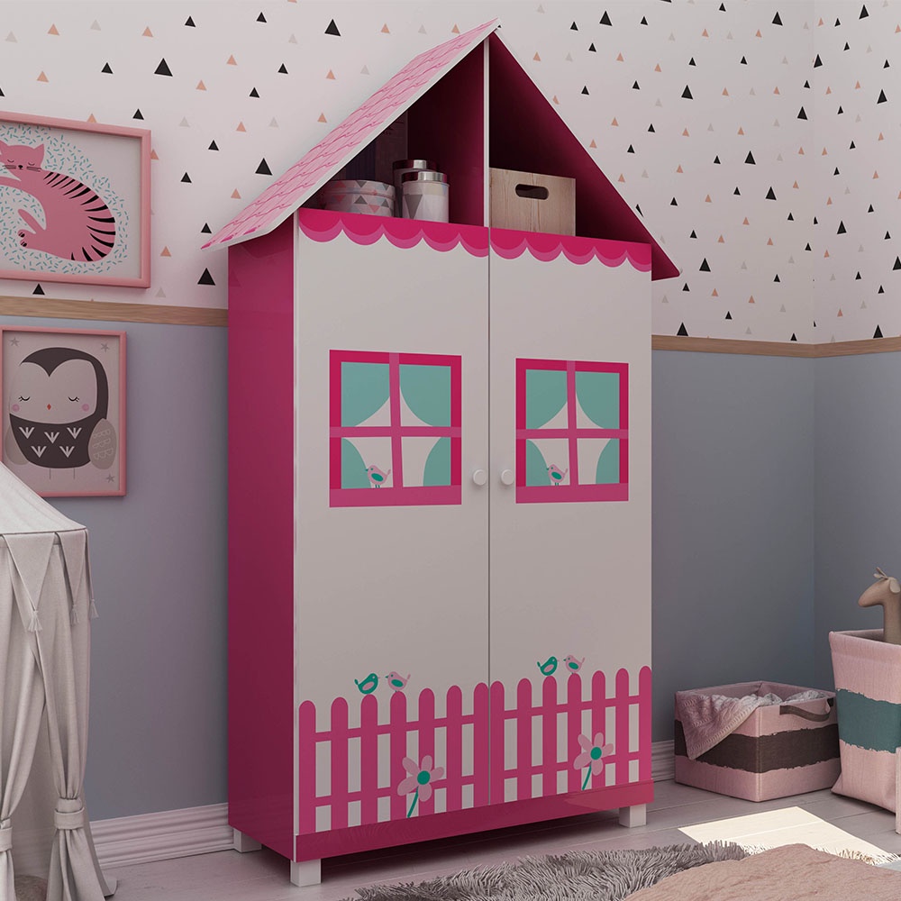 Guarda Roupa Infantil 2 Portas Casinha Pink Ploc - Gelius - Home & Living