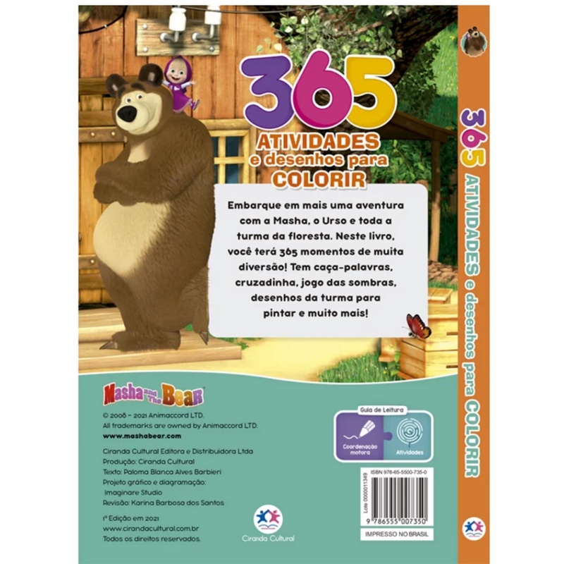 Livro Masha e o Urso - 365 Atividades e Desenhos Para Colorir Crianças Infantil Desenho Pintar