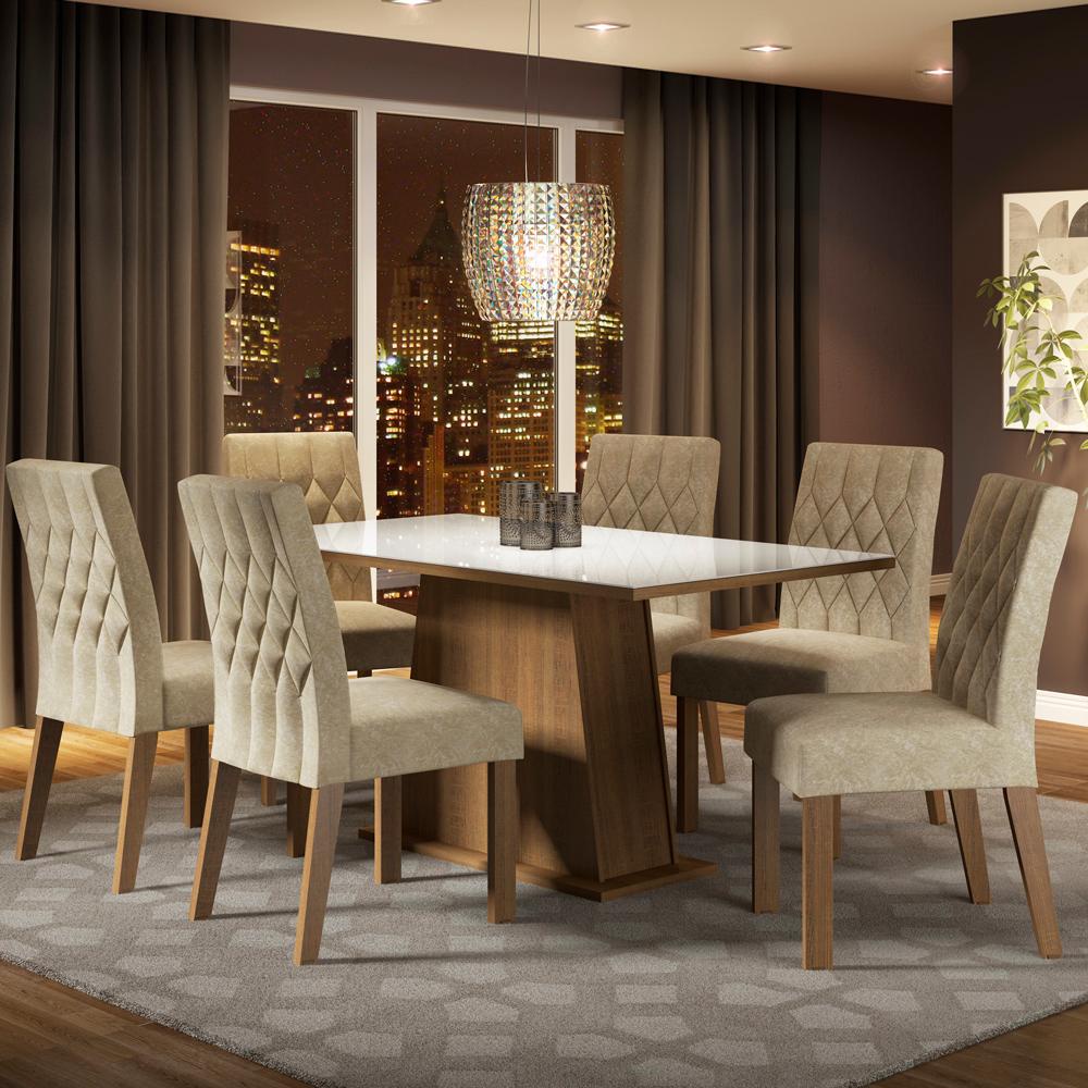 Conjunto Sala de Jantar Madesa Rafaela Mesa Tampo de Vidro com 6 Cadeiras - Rustic/Branco/Imperial em Oferta na Shopee