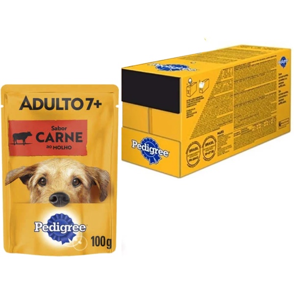 Caixa 18un Ração Úmida Pedigree Sachê Cães Adultos Sênior 7+ Anos Carne ao Molho 100g
