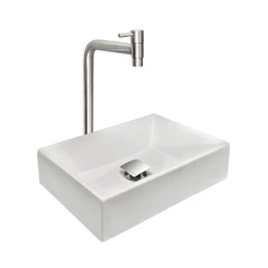 Kit Cuba Pia Sobrepor para Banheiro Torino com Torneira Inox e Válvula Click Quadrada