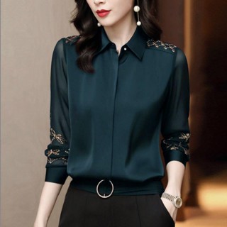 Blusas Femininas Primavera Outono Chiffon Moda Casual Bordado Camisas Lady Manga Longa Colarinho De Renda Roupas De Tamanho Grande
