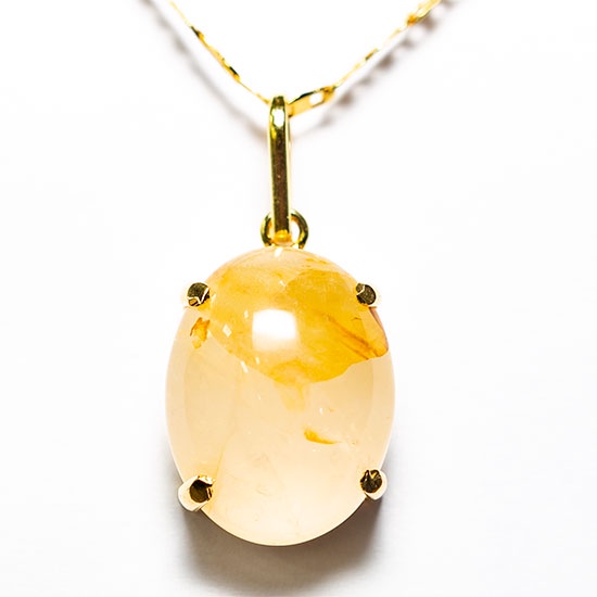 Colar Cabochão Oval Hematoide Amarelo Montagem Garra Dourado