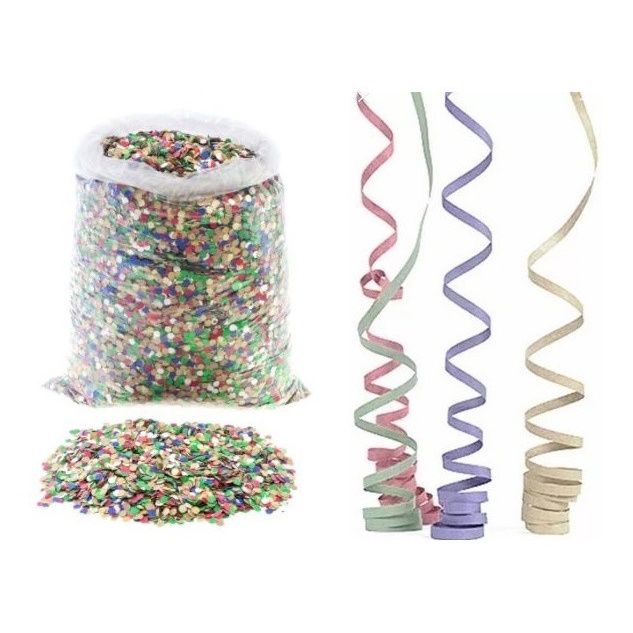 Kit Folia Carnaval 5 Sacos Confete+ 5 Pacotes Serpentina
