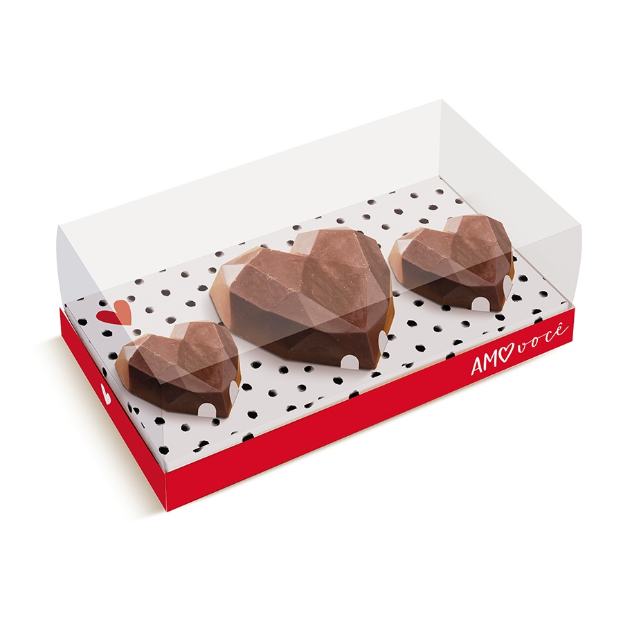 Caixa Coração Lapidado para 3 Corações 200/18/18 g Tanto Amor - 6 Unidades - Cromus - Rizzo