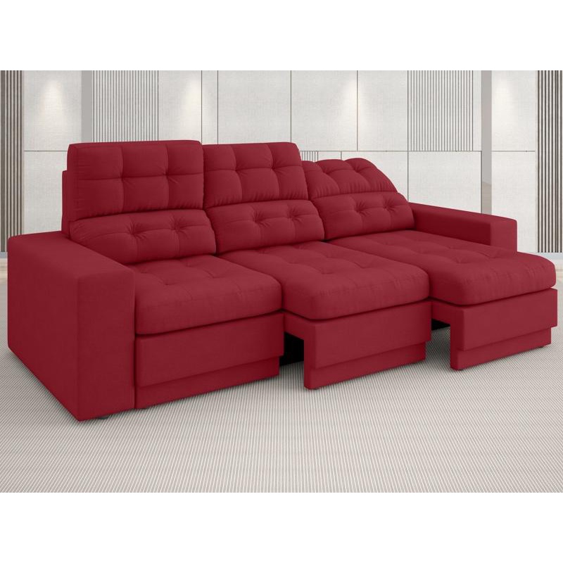 Sofá Jobim 2,05m Assento Retrátil e Reclinável Velosuede Vermelho - NETSOFAS