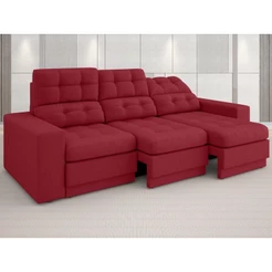 Sofá Jobim 2,05m Assento Retrátil e Reclinável Velosuede Vermelho - NETSOFAS