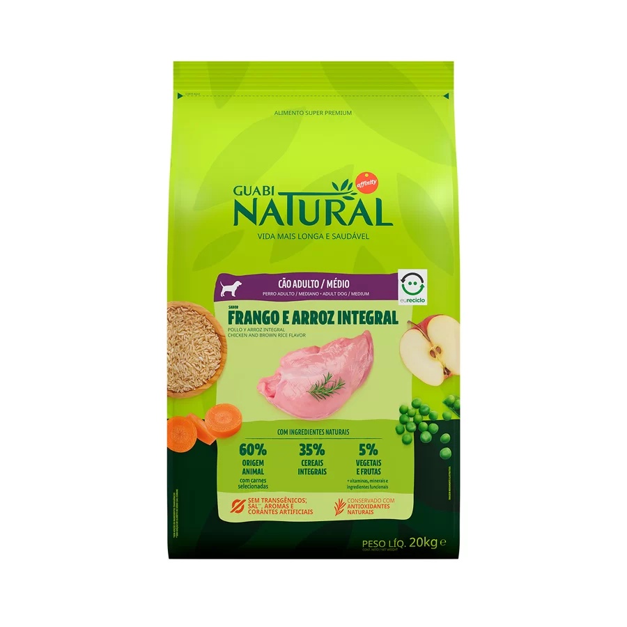 Ração Guabi Natural Para Cães Adultos De Raças Médias Sabor Frango & Arroz Integral 20kg em Oferta na Shopee