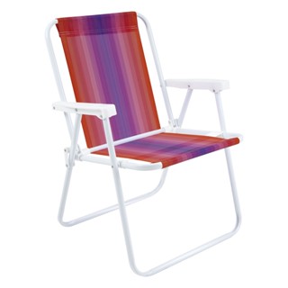 Cadeira De Praia Alta Mor Vermelho E Laranja Verão 72cm Resistente E Confortável Feito Em Aço Carbono