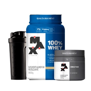 Kit Combo 100% Whey Pote 900g + Creatina 300g + Coqueteleira - Max Titanium em Oferta na Shopee