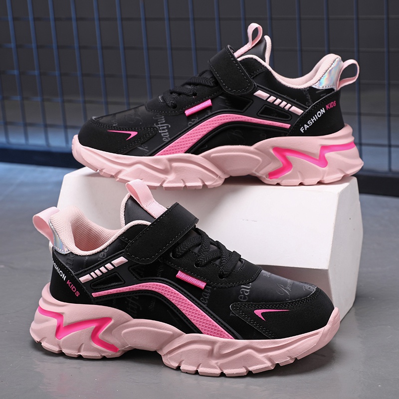 Moda Tênis Infantil Para Meninas De Corrida Esportiva Alunos Da Escola De Casual Preto Rosa Tamanho27-39