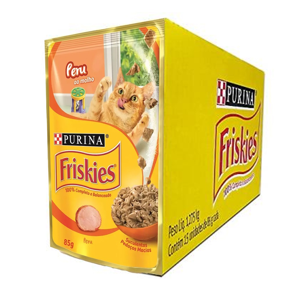 Caixa 15un Ração Úmida Sachê Friskies Gatos Adultos Peru ao Molho 85g em Oferta na Shopee