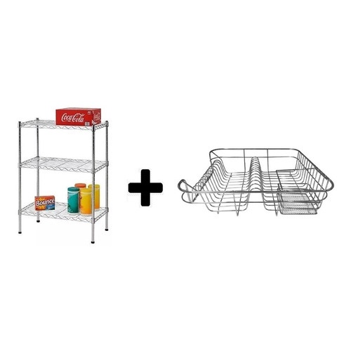 Estante Aço 3 Prateleiras Cromada Aramada 90 Cm + Escorredor
