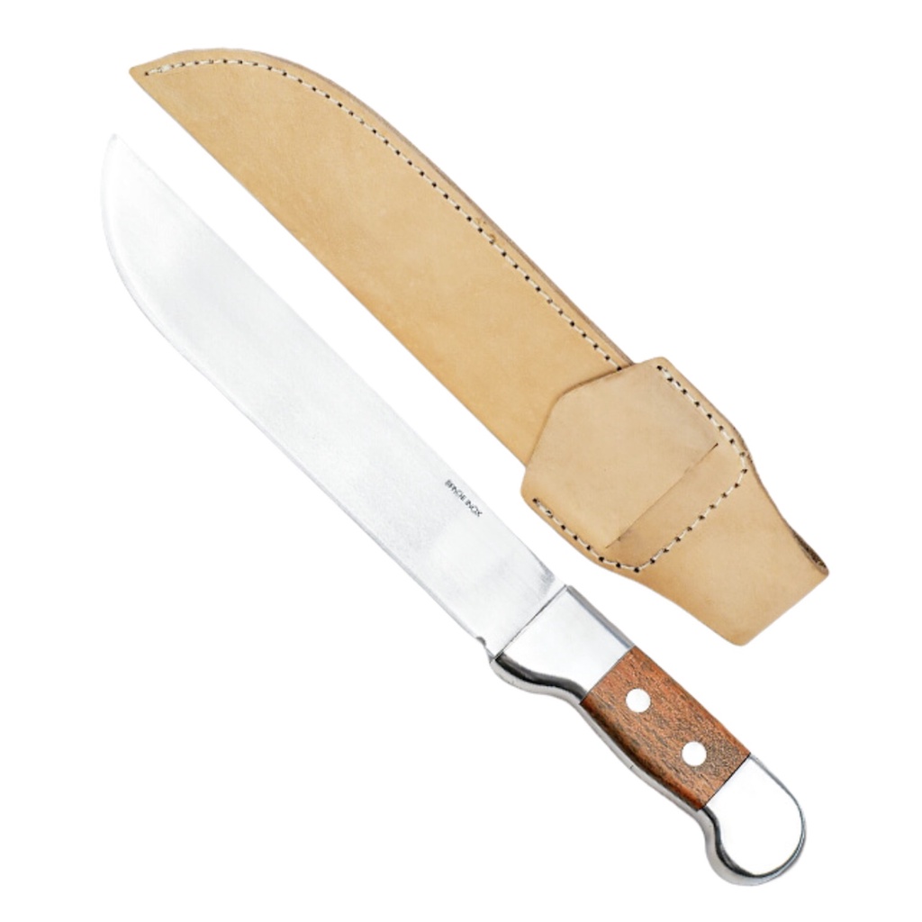 Facão Tamanho Pequeno 10 Polegadas Bianchi Aço Inox Super Afiado Com Bainha Em Couro Corta Coco Bamabu Madeira Prático