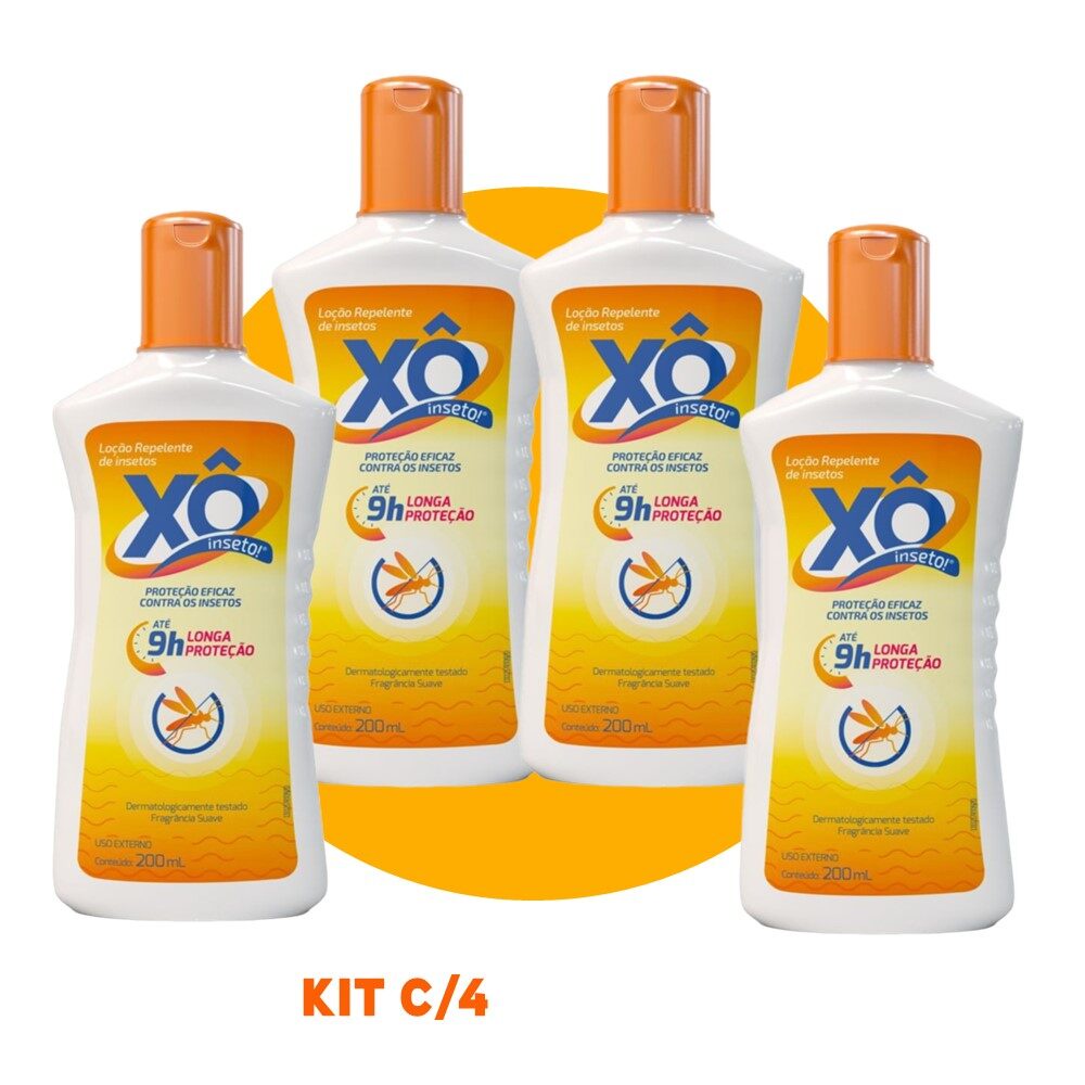 Kit 4 Loção Repelente Xô Insetos Mosquito Dengue 15% até 9h de Proteção 200ml