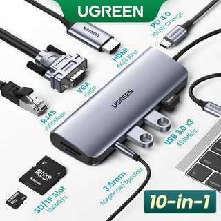 UGREEN Tipo C Hub 10 Em 1 Com Leitor De Cartões SD/4K RJ45 HDMI VGA PD USB 3.0 3.5mm TF Para MacBook/Pro/Air IPAD em Oferta na Shopee
