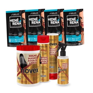 Kit de Tratamento Henê Rená Preto Azulado Novex Brilho Mágico Água de Arroz