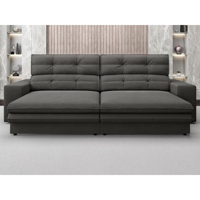 Sofá Pegasus 2,00m Assento Retrátil e Reclinável Velosuede Cinza - NETSOFAS - Home & Living