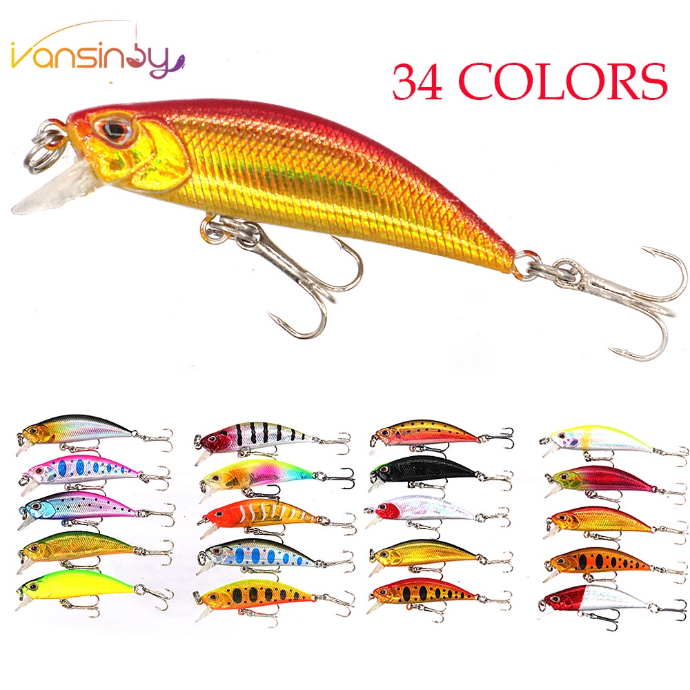 34 Cores Umpan Casting 5g/5cm Afundamento De Isca De Pesca Minnow 3D Olhos A Laser Trolling Plástica Com 2 Anzóis Triplos